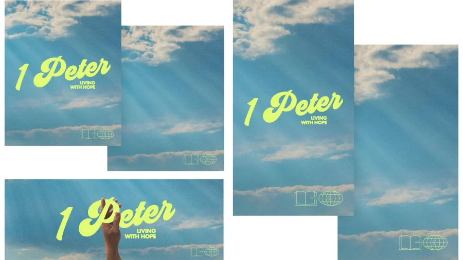 7369 - 1 Peter Social Graphics "1 Peter: Living with Hope, featuring a serene sky with rays of light, symbolizing faith and spiritual upliftment."