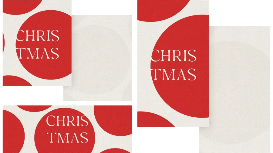 Bold "CHRISTMAS" text on a red background with white circles, symbolizing joy and community during the holiday season.