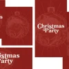 7409 - Christmas Party Social Graphics Red background featuring ornate Christmas ornaments with "Christmas Party" text, inviting community celebration and joy.