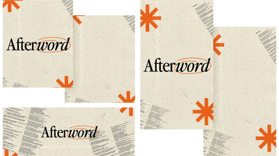 "Stylized text 'Afterword' on textured paper, symbolizing reflection and community engagement in faith-based discussions."