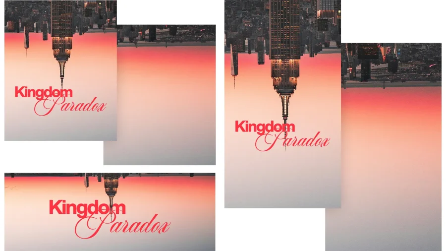 "Text reads 'Kingdom Paradox' against a serene gradient sky, symbolizing faith and community in worship."
