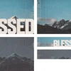 7436 - Blessed Screen Graphics Majestic mountains under a blue sky with the word "BLESSED" prominently displayed, evoking themes of faith and gratitude.