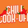 7462 Chili Cook-Off HD Title Slide Chili Cook-Off event title with vibrant red peppers on an orange background, inviting community and fellowship.