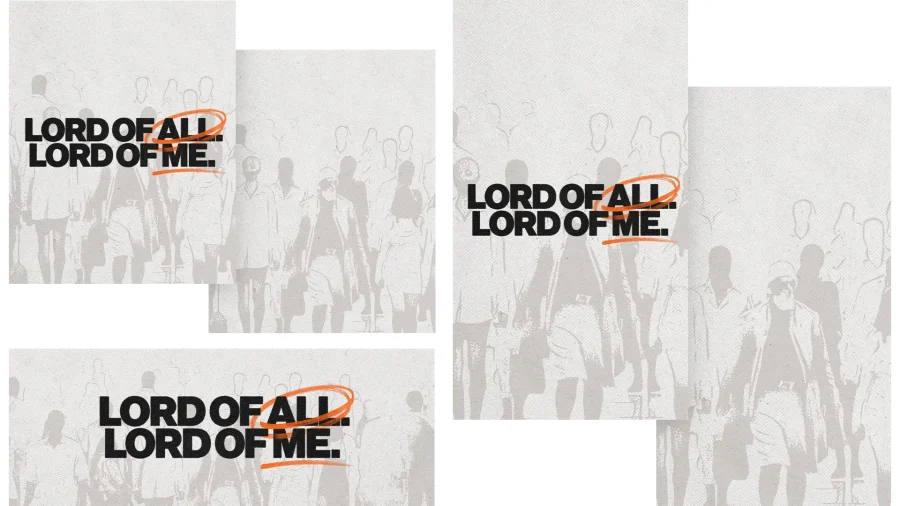 7478 - Lord Of All Social Graphics "Community of believers walking together, emphasizing faith with 'Lord of all, Lord of me' in bold lettering."