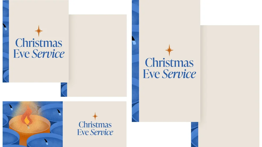 Christmas Eve Service announcement featuring a glowing candle and a star, symbolizing faith and community celebration.