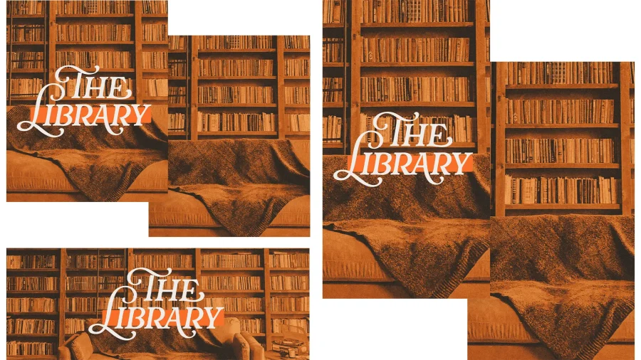 Cozy library scene with bookshelves, inviting couch, and blanket, symbolizing community, faith, and spiritual growth.