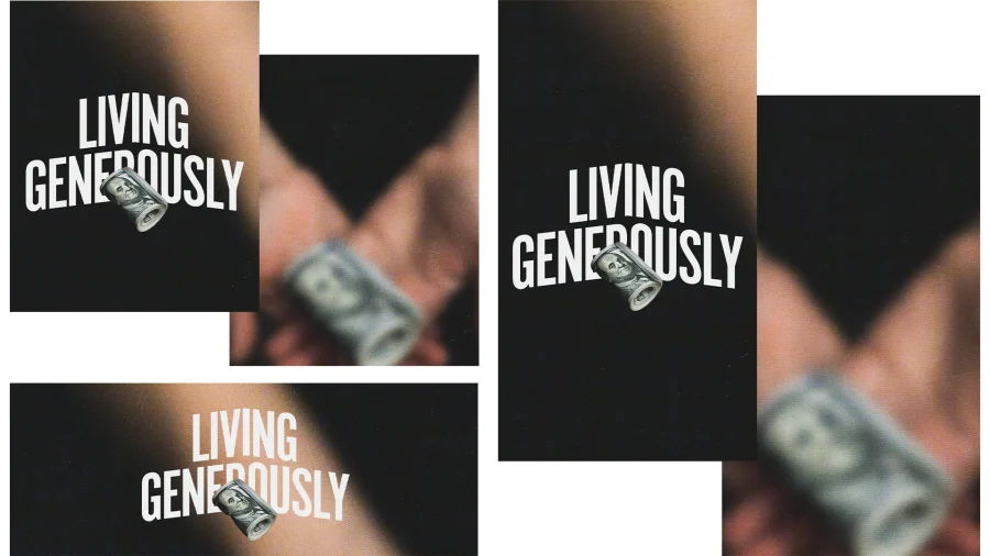 7529 - Living Generously Social Graphics Hands holding rolled money with the text "LIVING GENEROUSLY," emphasizing themes of generosity and faith in community.