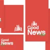 7553 - Good News Social Graphics "Good News" with Christmas imagery, featuring figures decorating a tree, symbolizing community and celebration of faith.