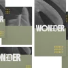 7570 - Wonder Social Graphics Bold text "WONDER" layered over soft, muted greens and dark textures, evoking themes of faith, worship, and spiritual reflection.