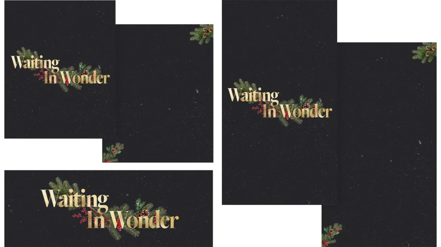 7581 - Waiting in Wonder Social Graphics "Elegant black background with festive greenery and the text 'Waiting In Wonder,' evoking themes of hope and anticipation."