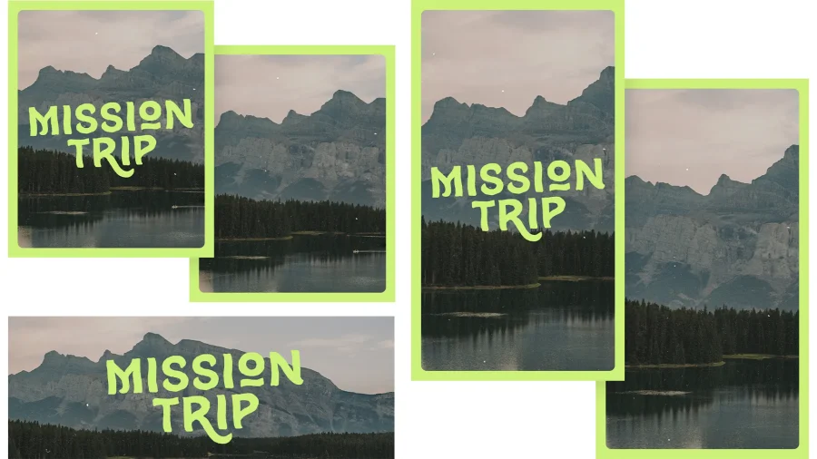 7590 - Mission Trip Social Graphics "Text 'Mission Trip' over serene mountains and lake, symbolizing faith, community, and service in nature."