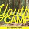 7599 - Youth Camp HD Title Slide Youth camp nestled in a lush forest, promoting community, faith, and connection with nature. Dates of event included.