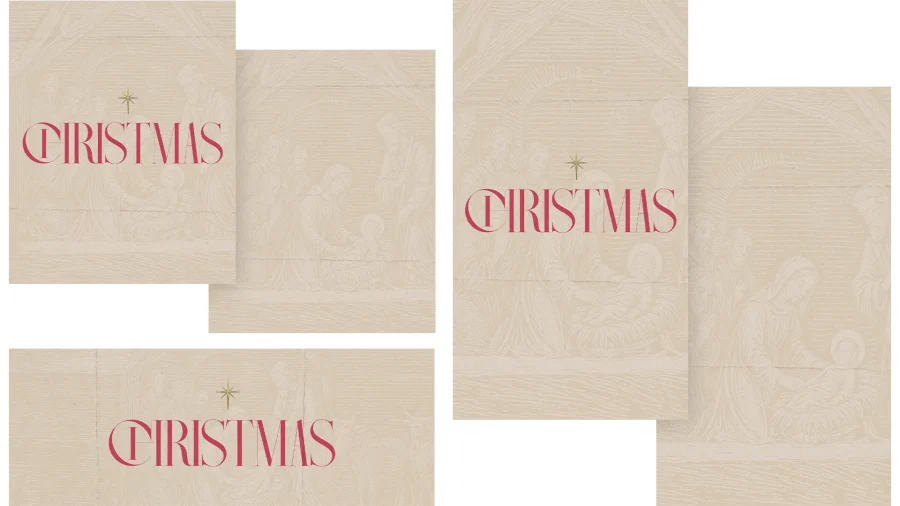 Elegant Christmas design featuring nativity scene and bold text, symbolizing faith, community, and the joy of the season.