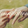 7641 Foundations HD Title Slide Hands exchanging a wedding ring, symbolizing commitment, love, and the foundation of faith in community and service.