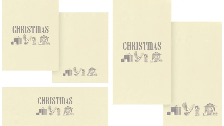 7691 christmas social graphics "Christmas greeting with gifts, doves, and nativity scene, symbolizing faith, community, and the spirit of giving."