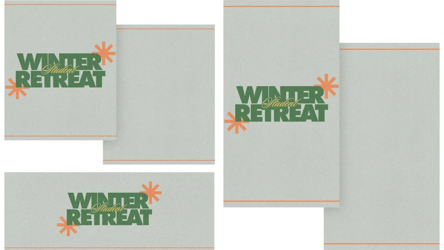 Winter Student Retreat graphic featuring vibrant text and playful design, inviting community and spiritual growth.