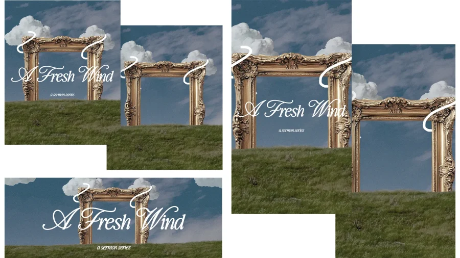 Golden frames against a serene sky and grassy field, symbolizing new beginnings in faith and community.
