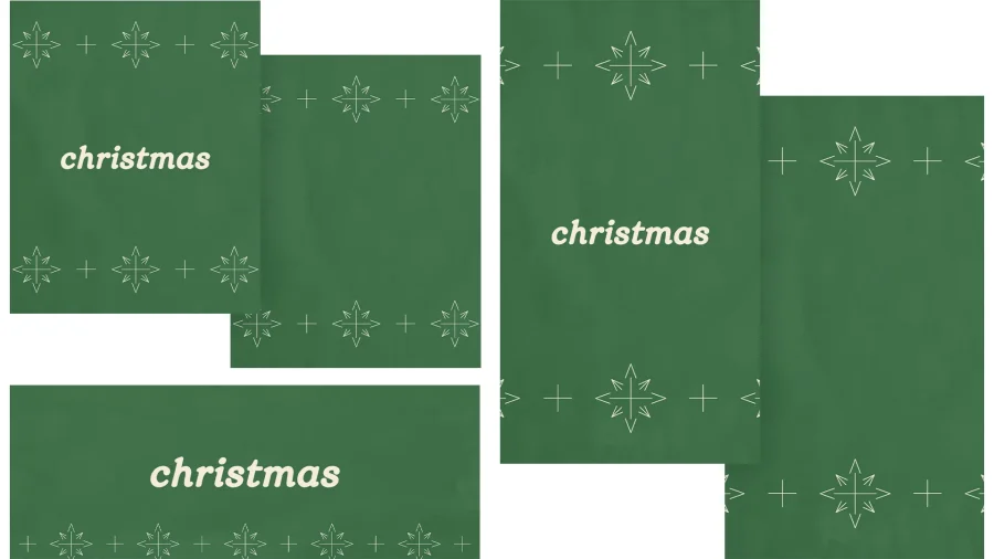 Green background with white snowflake designs, featuring the word "Christmas" prominently, conveying a festive church spirit.