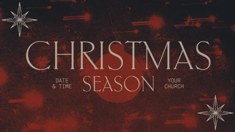 Christmas season announcement with star motifs, inviting community to celebrate faith and worship at your church.