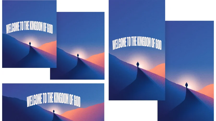 7735 welcome to the kingdom of god social graphics Welcoming graphic featuring a silhouetted figure on a path, with the text "Welcome to the Kingdom of God" above.