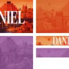 7779 daniel screen graphics Colorful graphic featuring the name "Daniel" with ancient city imagery, evoking themes of faith and biblical storytelling.