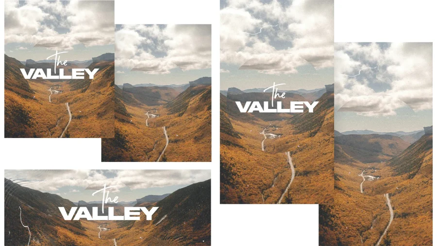 7789 the valley social graphics Golden valley landscape under a cloudy sky, symbolizing faith and community through life's journeys and challenges.