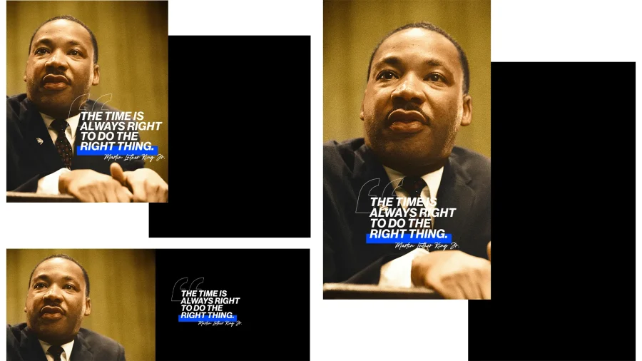 7797 the time is always right social graphics "Inspirational quote by Martin Luther King Jr. emphasizing justice and righteousness, reflecting faith and community values."