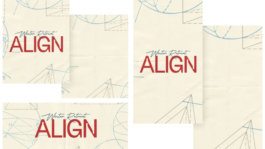 "Winter Retreat theme 'ALIGN' featuring geometric designs, symbolizing unity and spiritual growth in faith."