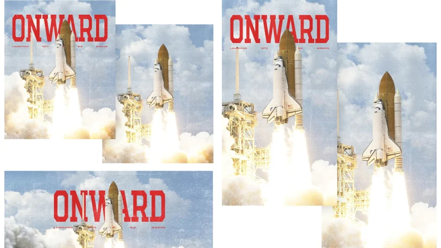 Rocket launching into the sky, symbolizing faith in action and the pursuit of a higher mission.