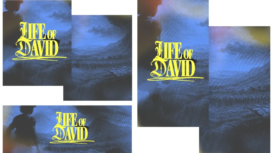 "Bold title 'Life of David' against a dramatic blue background, evoking themes of faith and biblical storytelling."