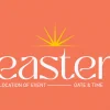 7843 easter hd title slide Easter celebration announcement with bright sunburst, inviting community to worship and gather in faith.