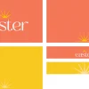 7843 easter screen graphics Easter-themed design featuring vibrant coral and yellow backgrounds with sunburst accents and elegant text.