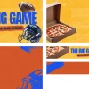 7864 the big game screen graphics Community gathering for "The Big Game" featuring football, pizza, and snacks, celebrating fellowship and fun.