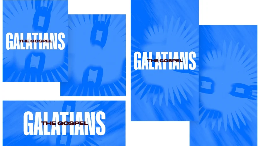 7873 galatians social graphics Bold text highlights "Galatians" and "The Gospel" against a vibrant blue background, symbolizing faith and community.