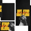 7924 just jesus social graphics Bold text reads "JUST JESUS" in yellow and red, with a silhouette of a person in prayer, symbolizing faith and worship.
