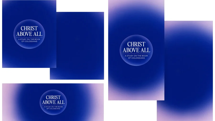 Deep blue backgrounds with "Christ Above All" and study focus on Colossians, symbolizing faith and spiritual growth.
