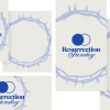 7971 resurrection sunday social graphics "Stylized blue crown of thorns surrounds 'Resurrection Sunday' text, symbolizing faith and celebration of Easter."