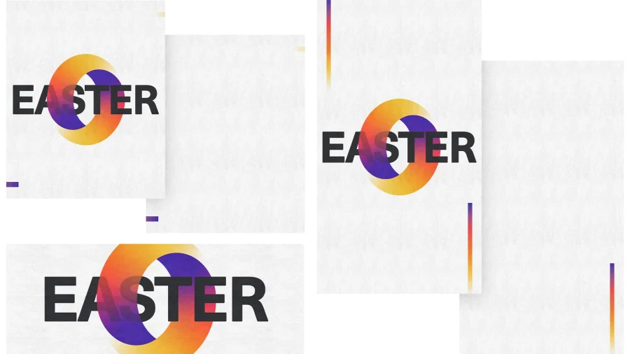 7998 easter social graphics Bold "EASTER" text with vibrant circular design, symbolizing resurrection and new beginnings in faith and community.