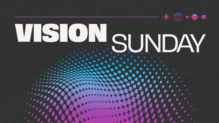 Bold text reads "VISION SUNDAY" with a vibrant gradient background, symbolizing faith and community gathering.