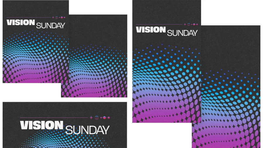 8006 vision sunday social graphics Bold text "VISION SUNDAY" over a vibrant gradient background of blue and purple dots, symbolizing community and faith.