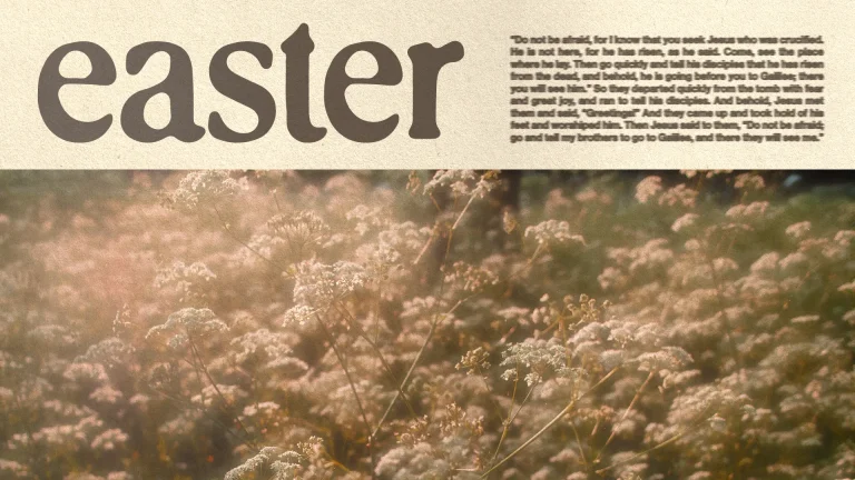 "Easter message with flowers symbolizing new life and resurrection, emphasizing hope and community in faith."