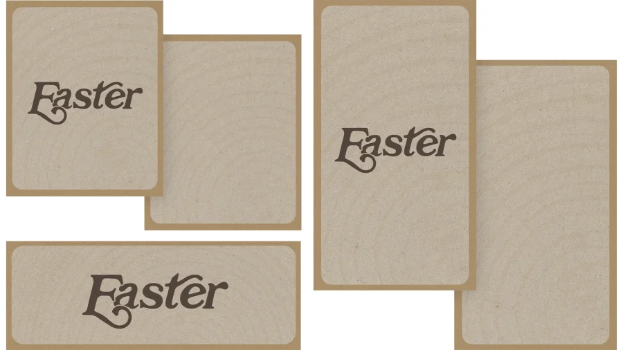 Elegant Easter cards with a rustic design, featuring the word "Easter" in a stylized font, symbolizing celebration and renewal.