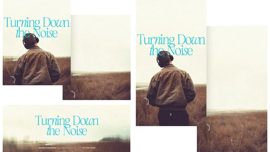 Person with headphones in a serene landscape, symbolizing silence and reflection in faith amidst life's distractions.