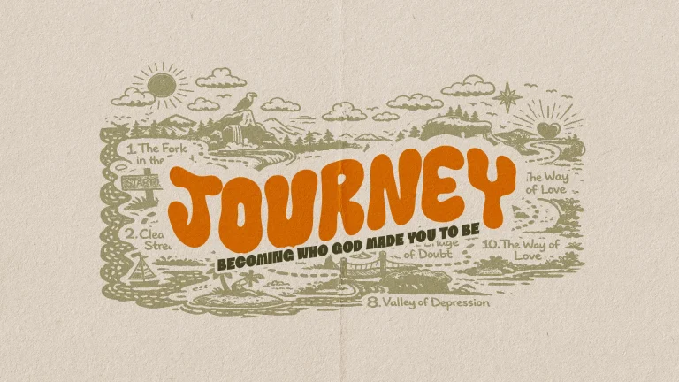 Journey map illustrating spiritual growth milestones: Fork in the road, valleys, and paths of love and faith.