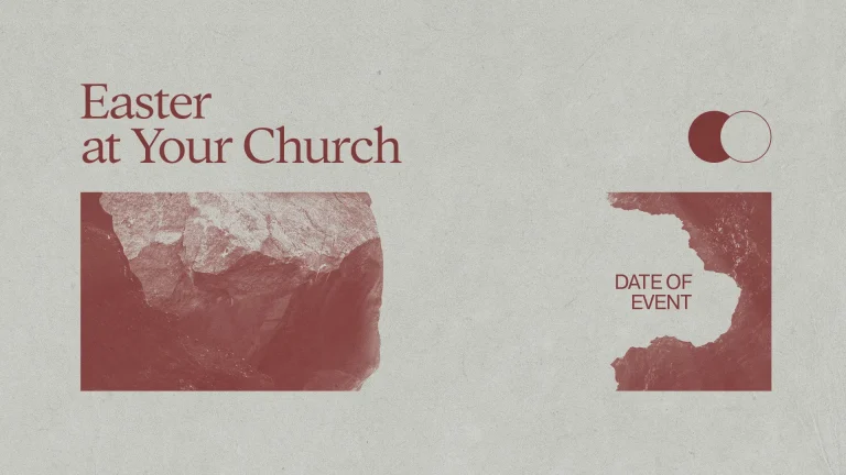 Easter celebration announcement featuring rocky imagery, emphasizing faith and community at your church.