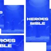 8052 heroes of the bible social graphics "Bold text 'Heroes of the Bible' with a serene blue background featuring a figure and lions, symbolizing faith and courage."