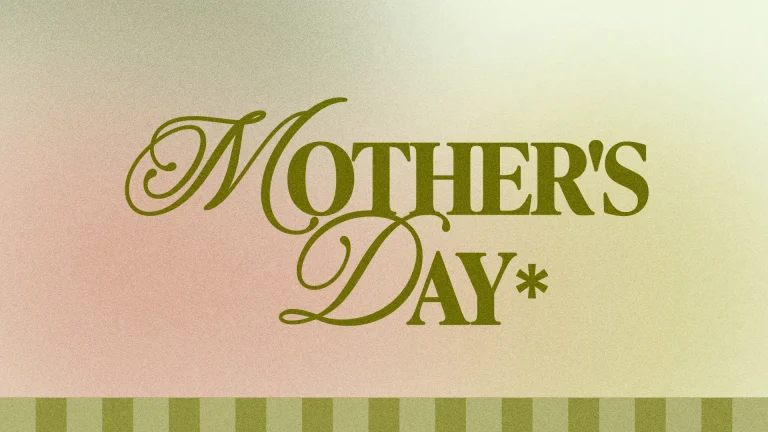 Elegant text reads "Mother's Day," celebrating love, family, and gratitude in a church community setting.