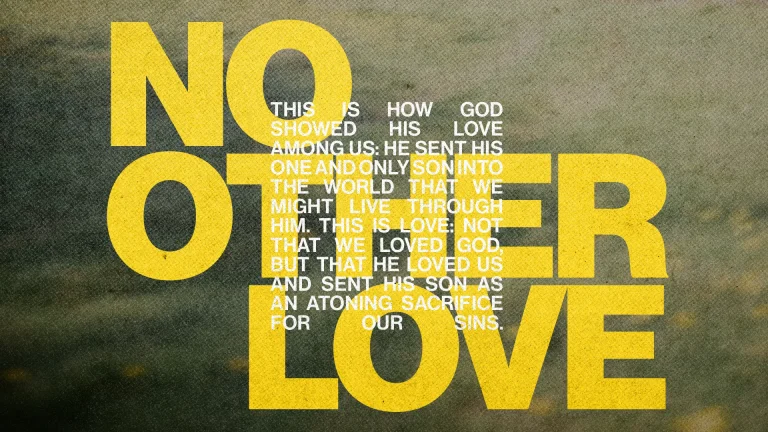 "Bold text proclaiming God's love and sacrifice, emphasizing faith and community in worship and service."