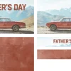 8149 fathers day screen graphics Classic red car against a mountain backdrop, celebrating Father's Day with a sense of adventure and family connection.