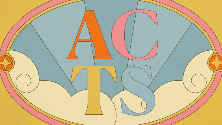 Colorful design featuring the word "ACTS," symbolizing faith, community, and church activities.
